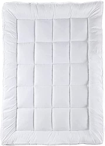 Mattress Topper Extra Deep 4 Inch Deep (10CM)- Quilted Double Size Mattress Topper Fluffy Hypoallergenic Microfiber with Strong Corner Straps
