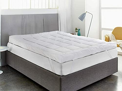 Mattress Topper Extra Deep 4 Inch Deep (10CM)- Quilted Double Size Mattress Topper Fluffy Hypoallergenic Microfiber with Strong Corner Straps