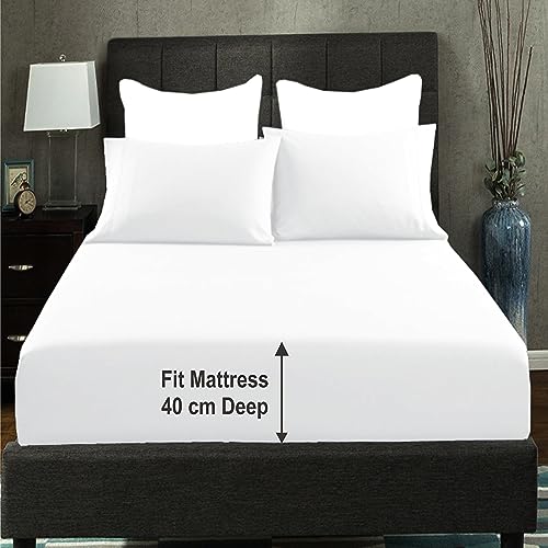 AmigoZone Extra Deep 40CM Fitted Sheet - Soft Brushed Microfiber Easy Care - Fade Wrinkle Resistant Deep Pocket Fitted Bed Sheet