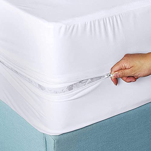 Extra Deep 16" (40CM) Zipped Mattress Protector Total Encasement Zipper Cover for Anti Bug Bed Protection Matress Protectors Covers with Zip