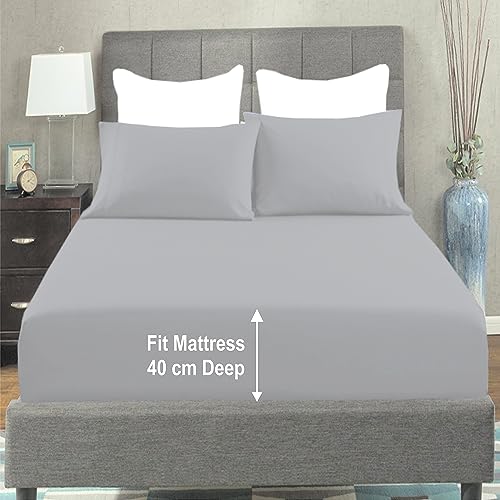 AmigoZone Extra Deep 40CM Fitted Sheet - Soft Brushed Microfiber Easy Care - Fade Wrinkle Resistant Deep Pocket Fitted Bed Sheet