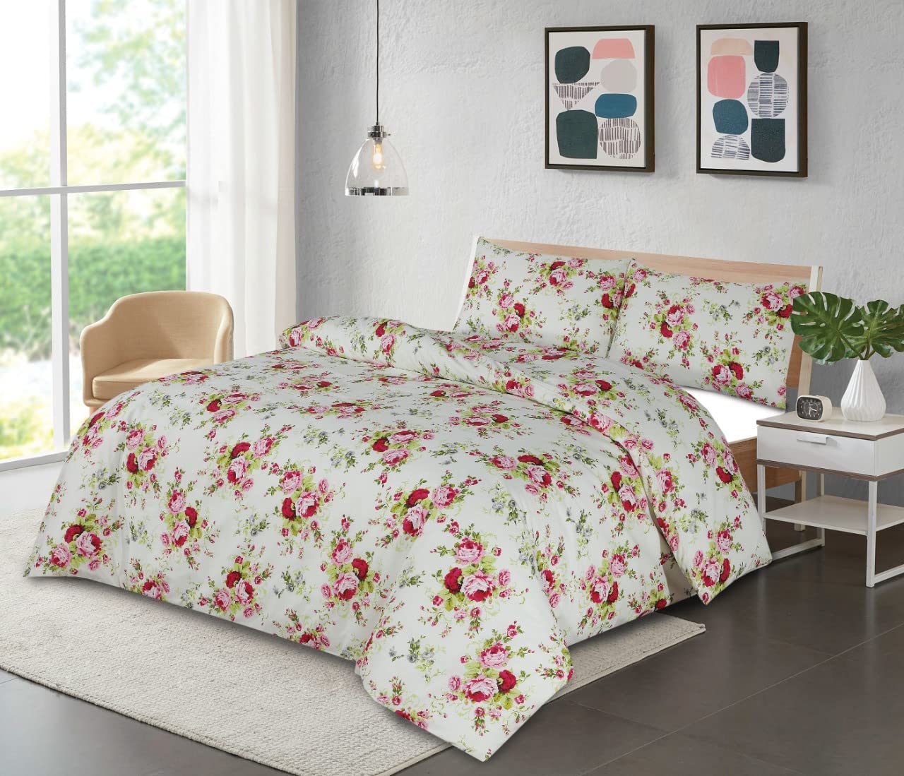 AmigoZone Duvet Cover Set Beautiful Floral Print Quilt Cover Set With Pillow Cases